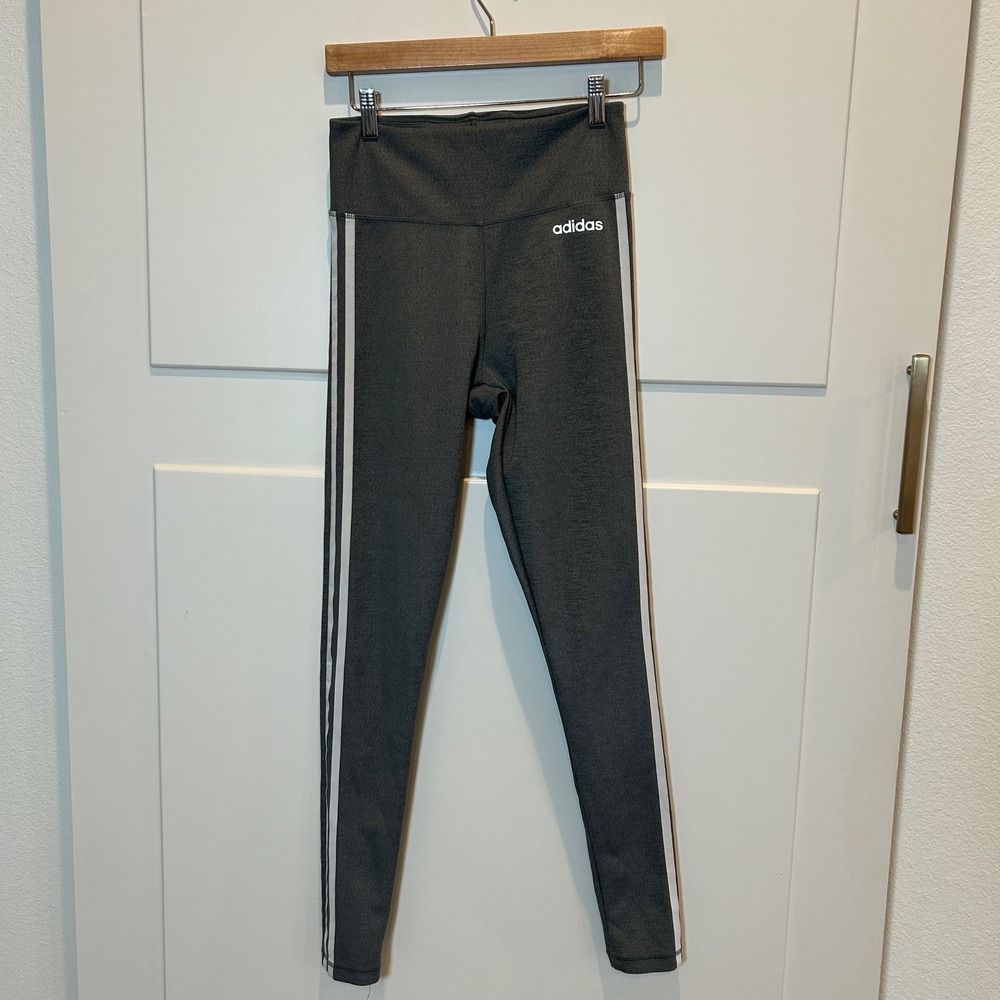 Adidas Climalite Athletic Leggings‎ Grey White Stripe Womens Size S Yoga Running